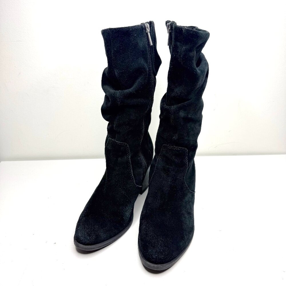 EARTH Etvine Suede Leather Slouchy Mid-Calf Boots Womens 8 Black Western Boho